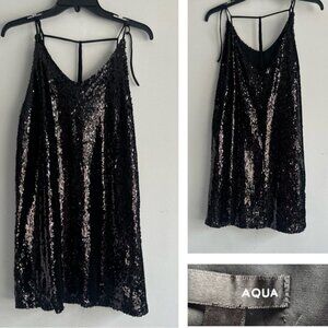 Aqua Black Sequin Mini Cocktail Dress 22040
